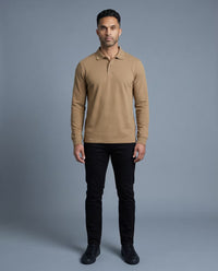 Polo Manga Larga Camel