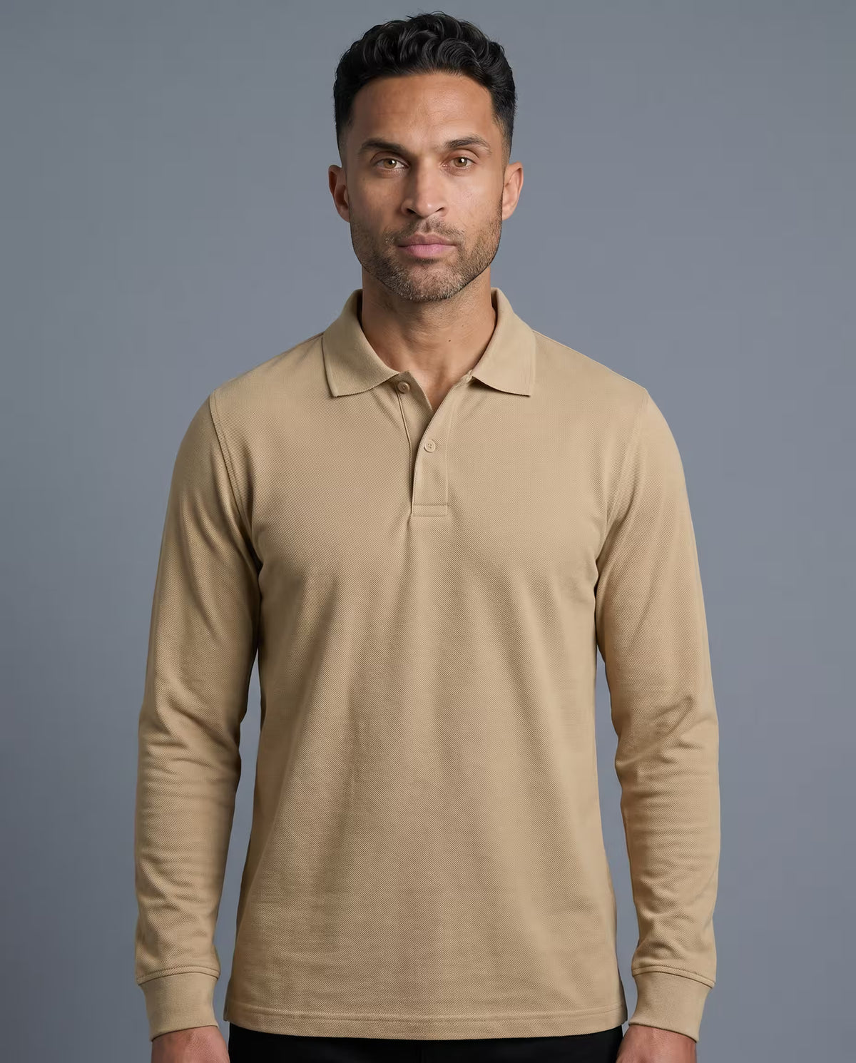 Polo Manga Larga Camel