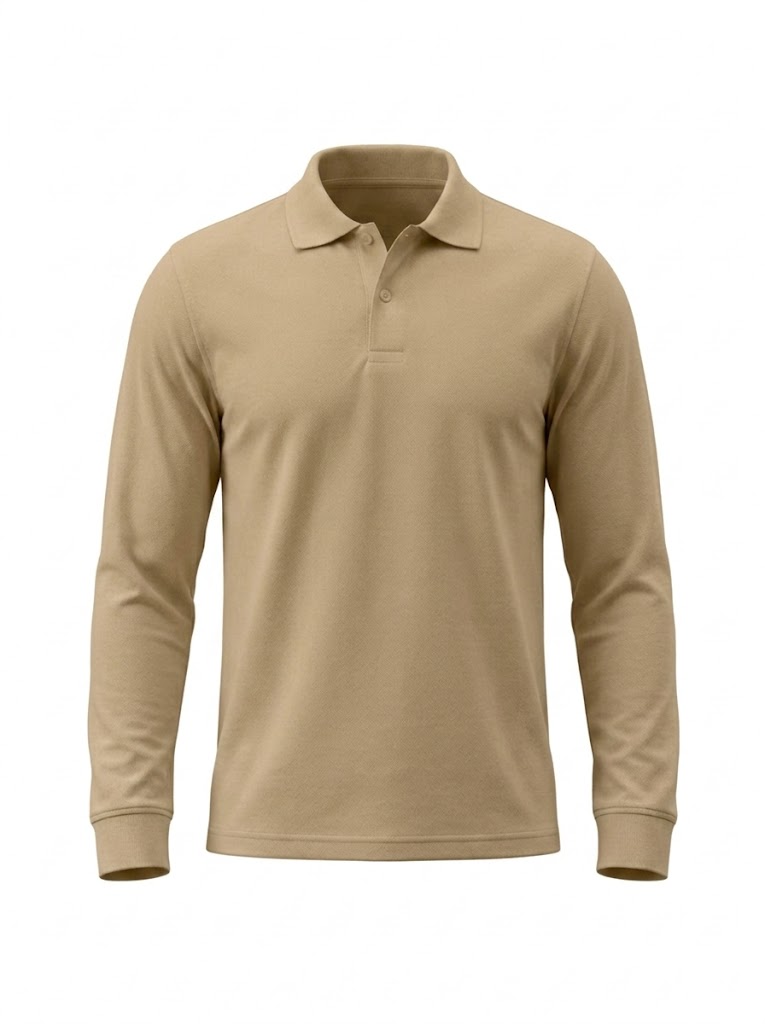 Polo Manga Larga Camel