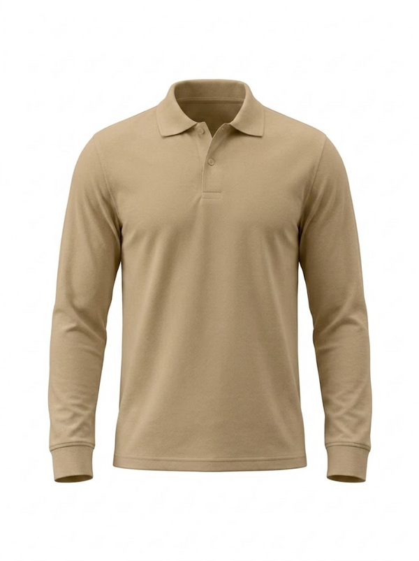 Polo Manga Larga Camel