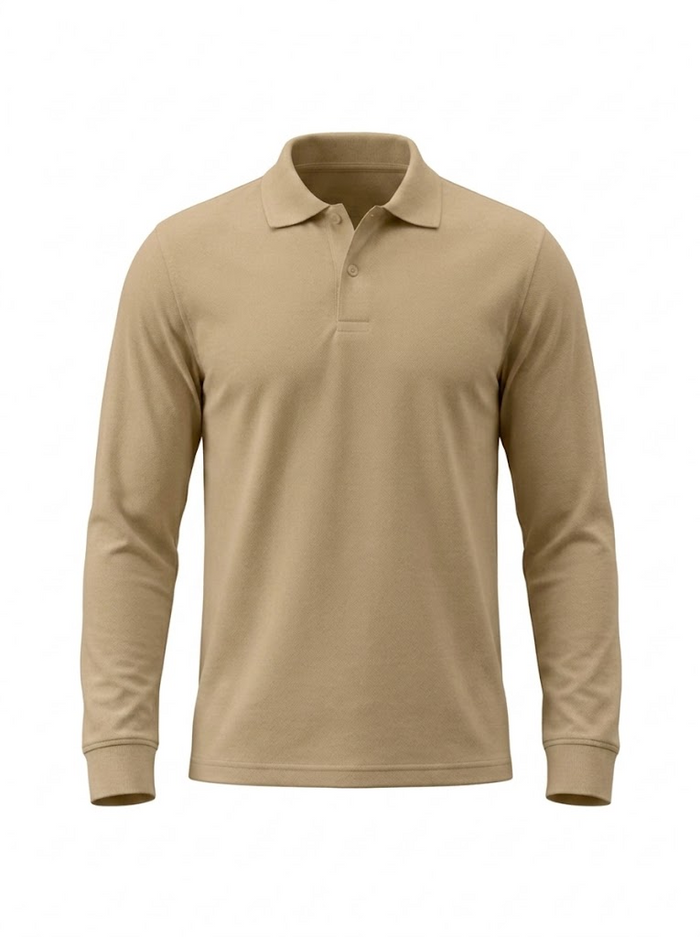Polo Manga Larga Camel